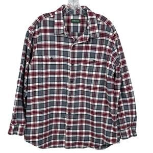 Orvis Heavyweight Flannel Shirt Mens XL Red Gray Plaid 100% Cotton Button Down